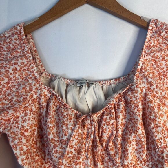 American Eagle Orange Floral Print Cropped Long Sleeve Peasant Top Size Small - Picture 3 of 11